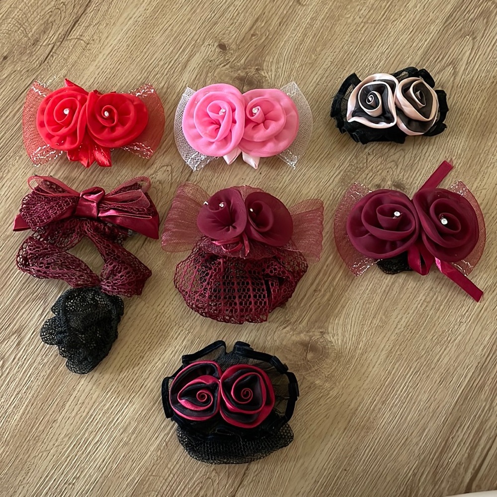 Vintage coquette ribbon bow bonnet hair clips hair accessory pink red black